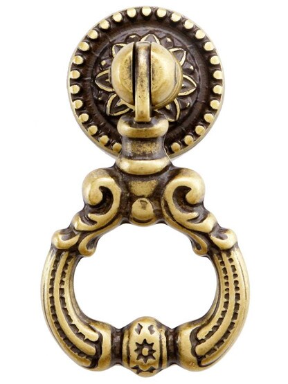 Flower Design Pendant Pull in Antique Brass Dark.